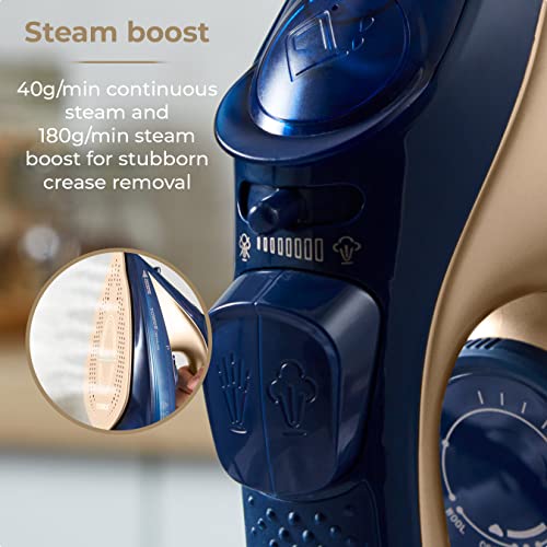 Tower T22008BLG CeraGlide Cordless Steam Iron with Ceramic Soleplate and Variable Steam Function, Blue and Rose Gold