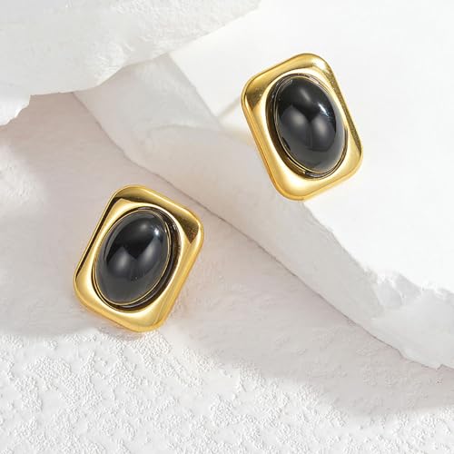 Kokoma Statement Chunky Stud Earrings for Women Stainless Steel Oval Stone Geometric Square Earrings Vintage Trendy Jewelry3
