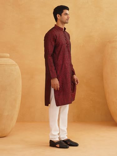 Image of SOJANYA (Since 1958 Men's Silk Blend Ethnic Motifs Paisley Design Long Kurta