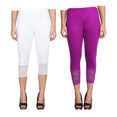 Image of Snowball Lace Capri Leggings for Women | PlusSize Stylish Net Capri for Girls