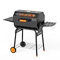 KEYO GRILL 23-Inch Movable Charcoal Grill, High Temperature Resistant Glass Barrel Charcoal Grills with Adjustable Vents, Warming Rack Outdoor BBQ Grills for Backyard, Patio and Parties, Black