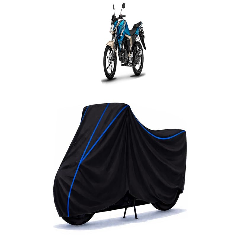 Image of FZ 25 BS6 Bike Cover Water Resistant Universal Motorcycle Rain | Heavy Duty UV Protection, Dust, Scratch Indoor Outdoor All Weather with Black Blue Piping Elastic