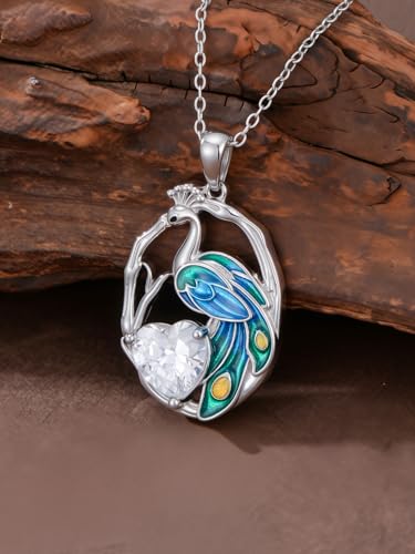 Midari Bird Necklaces for Women 925 Sterling Silver Blue Jay/Hummingbird/Owl/Peacock/Cardinal Pendant Necklace Oval Cubic Zirconia Necklace Bird Jewelry Charm Memorial Christmas Gifts for Women Mom3