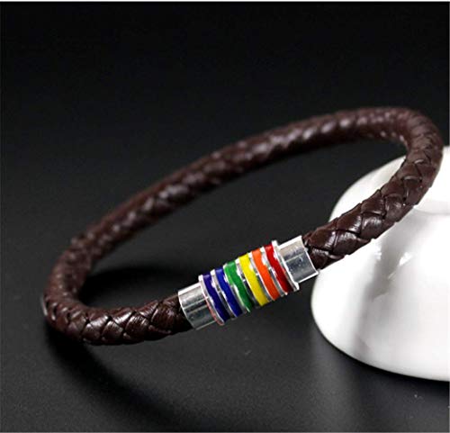 Image of Leather Braided LGBT Rainbow Bangle Bracelet - Gay & Lesbian Pride
