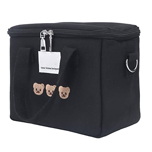 BOLORAMO Bolso Bandolera para Pañales, Bolso de Viaje de Gran Capacidad para mamá, Patrón de Oso Bordado, Portátil Resistente a la Suciedad para Biberón (Negro)