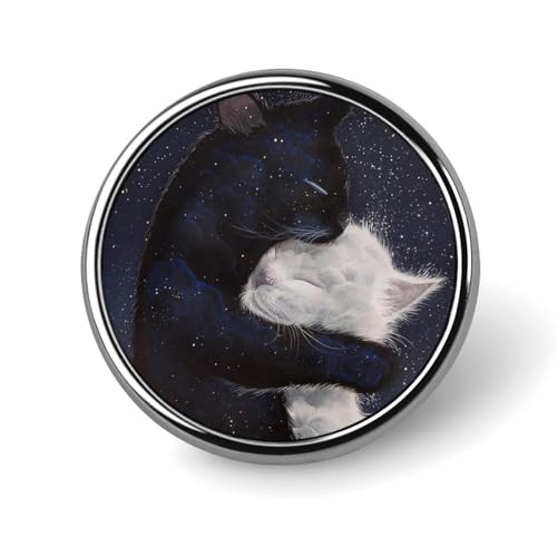 ピン 夜空の星 月 猫 ネコ柄 (6) 金属ピン ブローチ 丸い 徽章 メンズ レディース ボタンブローチ 缶 合金製 人気 かわいい アクセサリー ネクタイピン 帽子 バックパック バッグ DIY 飾り ギフト 贈り物 男女兼用