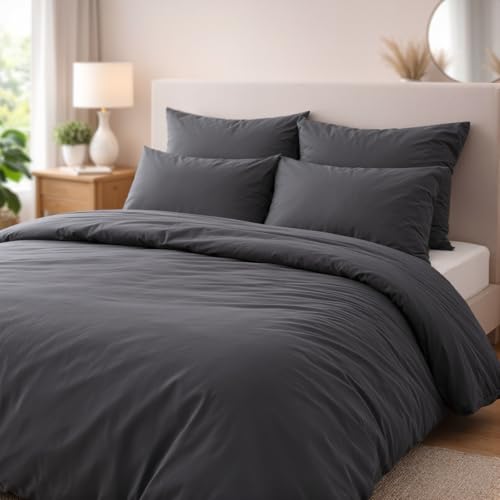 slummer Bettwäsche 135x200 Baumwolle 2teilig Anthrazit - Grau 1 Bettbezug...