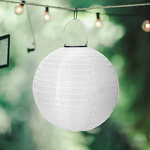 Farolillos solares para exteriores, IP55, resistente al agua, 30 cm, forma de bola redonda, iluminación para jardín, terraza, patio, casa, árbol de Navidad, decoración (color blanco)