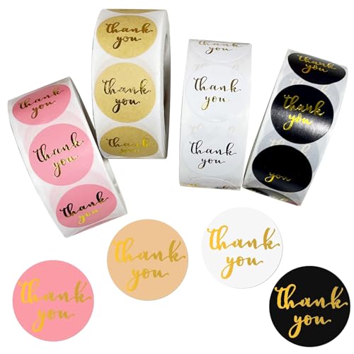 2000 Premium Self-Adhesive Thank You Stickers for Gift Wrapping Crafts and Business Packaging in Vibrant Colors with Gold Foil