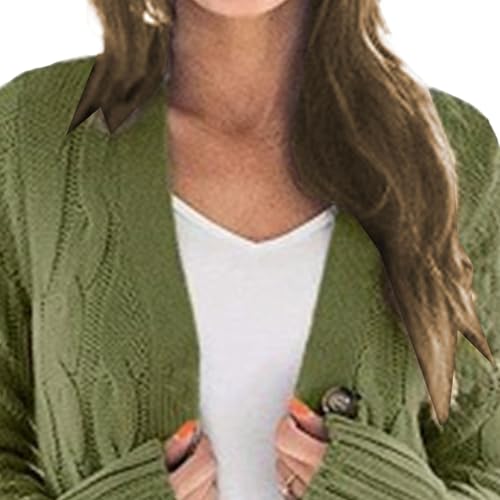 Women's Cable Knit Cardigan Loose Open Front Buttons Chunky Cardigan Sweaters with Pockets Casual Sweater Outwear3