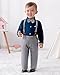 DISAUR Baby Boy Clothes Suits, Toddler Dress Shirt With Bowtie + Suspender Pants Outfit Sets Gentleman Wedding 1-6 Years (dark blue,5-6T)