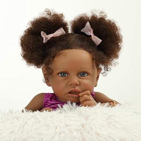 Kdudgso Realistic Reborn Baby Doll Black - 22 inch African Americans Lifelike Newborn Bebe Doll Girl Caramel Skin Real Life Like Baby Dolls with Birth Certificate & Feeding Kit Gifts for Kids Age 3+ Cover