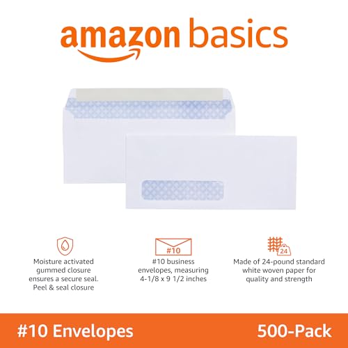 Amazon Basics #10 Security-Tinted Self-Seal Business Envelopes with Left Window for Invoices and Documents, White, 500-Pack by Amazon Basics - Image 2