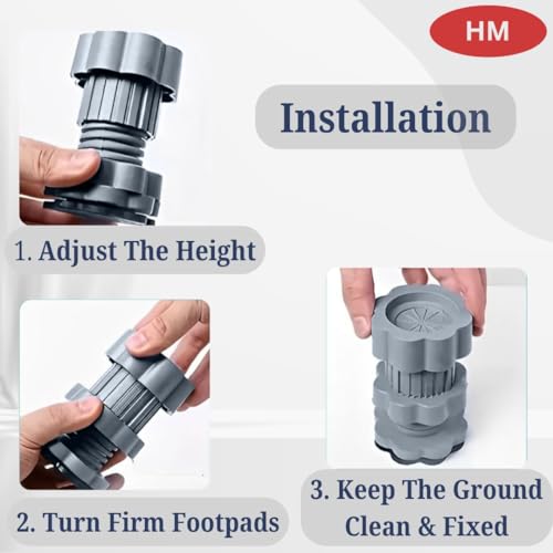 Image of HM Adjustable Washing Machine Stand | Front Load Top Load Bushes | Anti Skid Fridge Stand Legs | Vibration Stopper Pads For Washing Machine | Upto 9 Kg Machine (Set of 4 Pcs) (Grey)