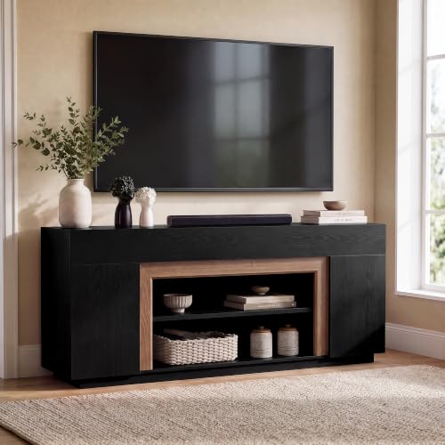 YESHOMY 70" Modern TV Stand for TVs Up to 80",Thick Media Console, Black