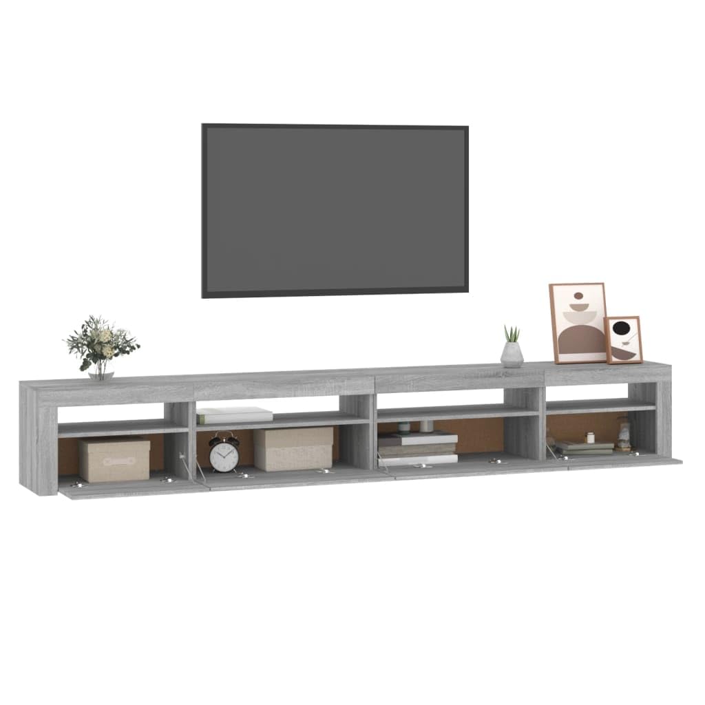 Sonoma podstawka pod telewizor z oświetleniem LED, 180 cm, szara, do salonu, nowoczesne centrum rozrywki, stylowa konsola multimedialna do telewizorów o przekątnej do 270 cm