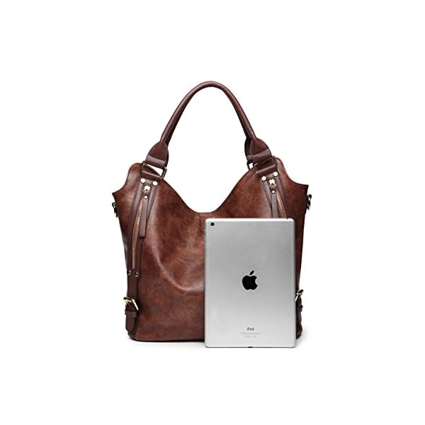 Women Tote Bag Handbags PU Leather Fashion Hobo Shoulder Bags with Adjustable Shoulder Strap, M, Brown