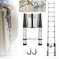Aluminum Telescoping Ladder 20 FT Portable Extension Ladder, Multi-Purpose Telescopic Compact Ladder Lightweight Ladder RV Collapsible Ladder with Non-Slip Feet Loft Ladder, 330 Lb Capacity, EN131