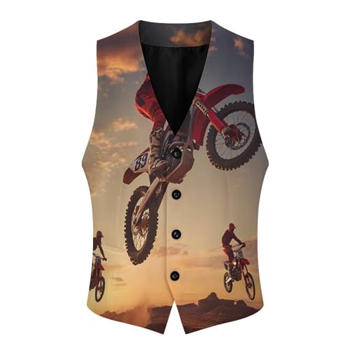 Motocross Rider Men's Suit Vests Business Formal Dress Vest V-Neck Waistcoat for Wedding Casual4