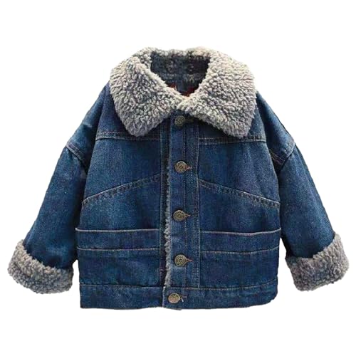 Baby Boys Girls Denim Jacket Kids Toddler Fleece Lined Top Lapel Button Down Thicked Warm Coat Winter Outerwear