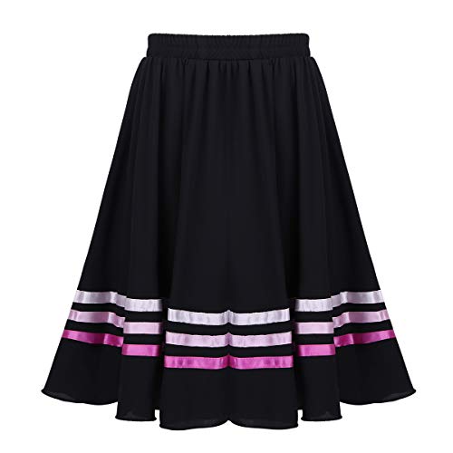 TTAO Kids Girls Chiffon Full Circle Ballet Character Skirt RAD IDTA Style Lyrical Liturgical Praise Dance Long Dress Black&Pink 12