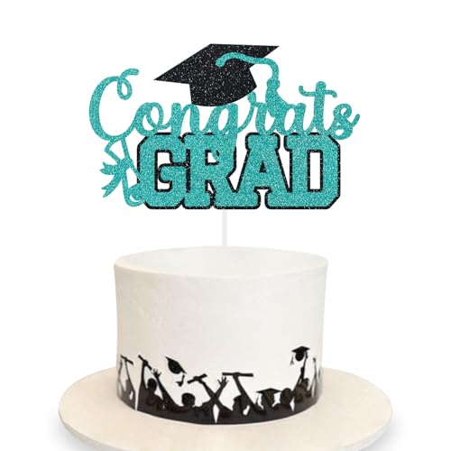 Congrats Grad Cake Topper Graduation Party Table Ideas Glitter Junior High School College University Decorations Teal