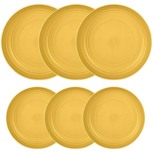 Image of Lightweight & Unbreakable Dinnerware Perfect for Kitchen, Dessert, Christmas, Housewarming, Anniversary, Formal Dinner Eco Friendly Microwavable Dishwasher Safe (20cm+23cm, Yellow, Pack of 6)