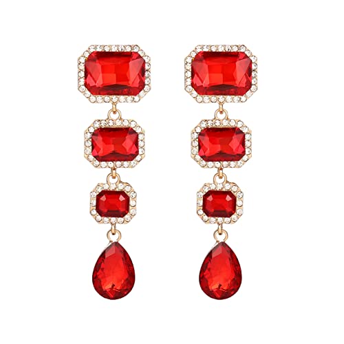Met-edianger Red Rhinestone Drop Dangle Earrings Statement Crystal Dangling Earrings Wedding Bridal Chandelier Earrings for Women by met-edianger - Used condition - US$12.77