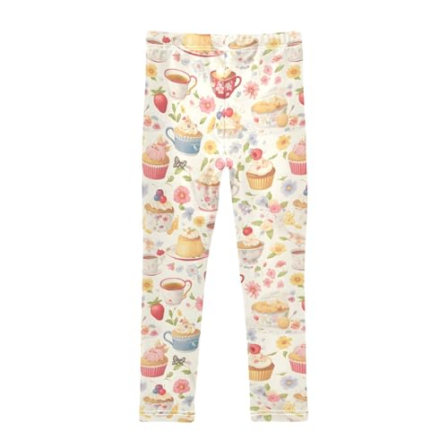 Tea Party Cupcakes Flowers Girls Leggings Ultra Soft Compression Yoga Gym Pants for Kids 4-10T2