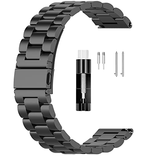 FitTurn Bands Compatible with Wahoo ELEMNT Rival Metal Stainless Steel Watch Band Replacement Classic Durable Solid Link Accessory Buckle Metal Strap Wrist Band for Wahoo ELEMNT Rival Running/Multisport GPS Smartwatch (Black)