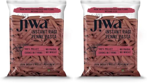 Image of Jiwa Instant Ragi Penne Pasta | 200 G | Cooks in 7 minutes | Ready to Cook | 100% Millet | No Maida, No Atta | Gluten Free (Pack of 2)
