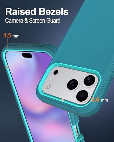 Image of for iPhone 17 Pro Max Case with Port Cover, Rubber Matte, Teal | 3-Layer Heavy Duty Armor, 16ft Drop Protection, Non-Slip Shockproof & Anti-Fingerprint