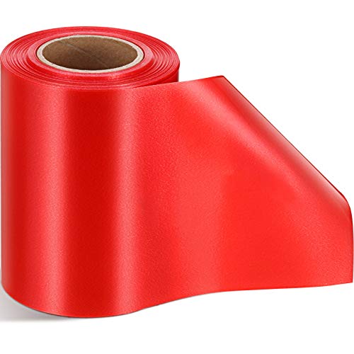 Syhood Outdoor Leaf Ribbon Floral Satin Ribbon for Crafts Aspidistra Waterproof Holiday Outdoor Decoration(4 Inch X 30 Yards Red)