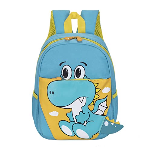 BUCROS Mochila infantil para estudiantes de primaria, dibujos animados, dinosaurio, niñas, niños, grado 1-2, mochilas de ocio, color azul claro