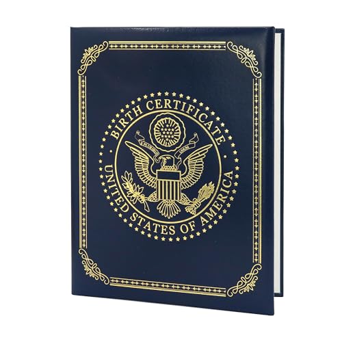 GraduatePro United States Birth Certificate Holder – Navy Blue Cover with Gold American Eagle Seal | Ideal Newborn Gift, Baby Keepsake, Unisex Birth Certificate Protector
