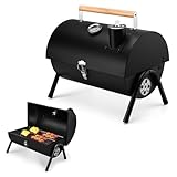 Grill Holzkohle Tragbarer Camping Holzkohlegrill Mit Deckel, Klein Tischgrill Kohlegrill Mit Thermometer, Einstellbare Luftzufuhr und Abluftmenge, Für Outdoor Kochen, Party, Camping, Picknick