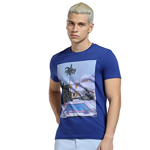 Image of Jack & Jones Men Graphic Printed Slim Fit Cotton T-Shirt