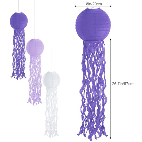 Image of Set of 6 Hanging Jellyfish Paper Lanterns Blue Jellyfish Decor for The Sea Ocean Party, Mermaid Birthday Decoration, Baby Shower, Nautical Events (Purple)