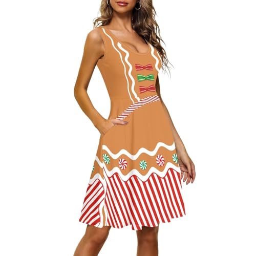 Image of TOADDITDO Women's Sleeveless O Neck Beach A-Line Party Coctail Tank Dresses Flared Sundress