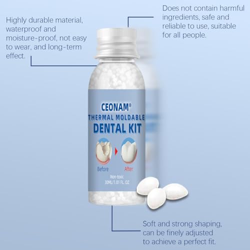 Tooth Repair Kit - Teeth Replacement Kit for Temporary Restoration of Missing & Broken Teeth Replacement Dentures, DIY Heat Fit Beads