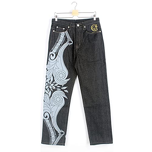 Enllerviid Men's Relaxed Fit Skateboard Jeans - Loose Embroidery Fashion Baggy Comfort Hip Hop Denim Dance Pants (C033-40) #TOP4