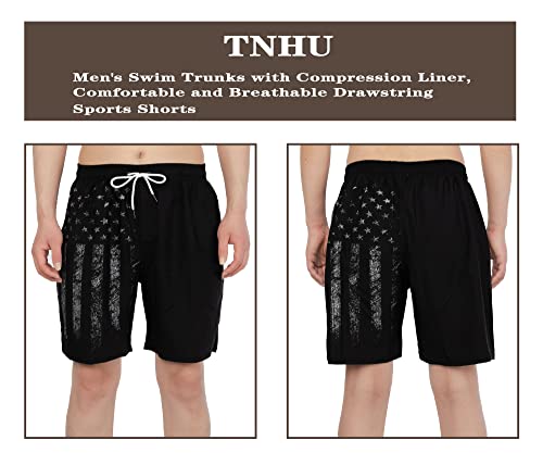 Black American Flag Shorts Men's Swim Trunks with Compression Liner Patriotic Men Swimming Trunks Bathing Suits2