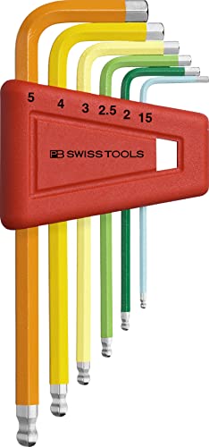 PB SWISS TOOLS Innensechskant Satz PB 212.H-5 RB | 100% Swiss Made | 6-teiliges Sechskantschlüssel Set 1,5/2/2,5/3/4/5 mm für Schraubarbeiten in Industrie und Handwerk