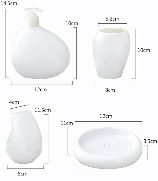 Soft Touch Ceramic White Bathroom Accessories Set,Soap Dispenser, Toothbrush Holder, Tumbler and Soap Dish,White,5pcs