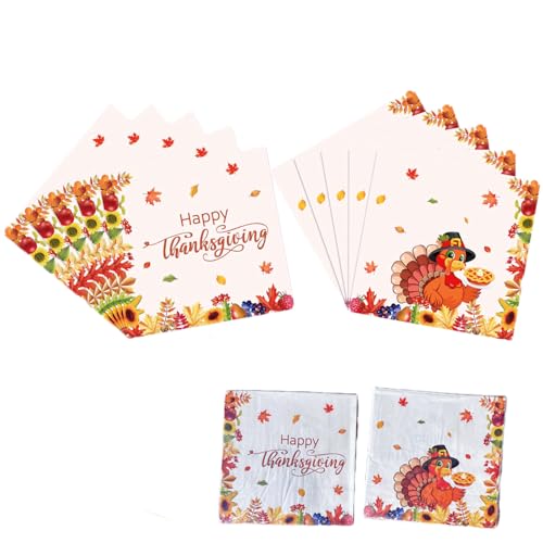 Serviette Papier,40 Feuille Serviettes de Thanksgiving,2 Plis,décorations de table d'automne,33 x 33 cm pour Dîner Fournitures Automne Thanksgiving Fête