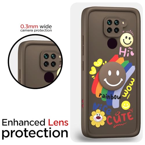 Image of Pikkme Back Cover for Redmi Note 9 | Soft Silicone| Cute Rainbow Smile & 3D Cartoon Flower Design | Shockproof Raised Camera Protection Bumper Case (Brown)