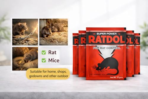 Image of Saifproducts Super Power Ratdol Rodent Control Powder 10g Zinc Phosphide Tech | Home,Office, Warehouse | Safe Application Clean Environment Long Lasting Protection (Pack of 5)