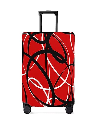 Travel Luggage Cover Spandex Elastic Suitcase Cover for Luggage, Scratch Proof Luggage Cover Protector for Trunk Case 29-32 Inch Luggage, Black and White Curved Texture Red