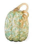 Boston International Decorative Handblown Glass Pumpkin Figurine, 5 x 8.5-Inches, Green and Gold