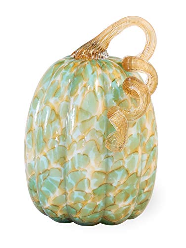 Decorative Handblown Glass Pumpkin Figurine, 5 x 8.5-Inches, Green and Gold